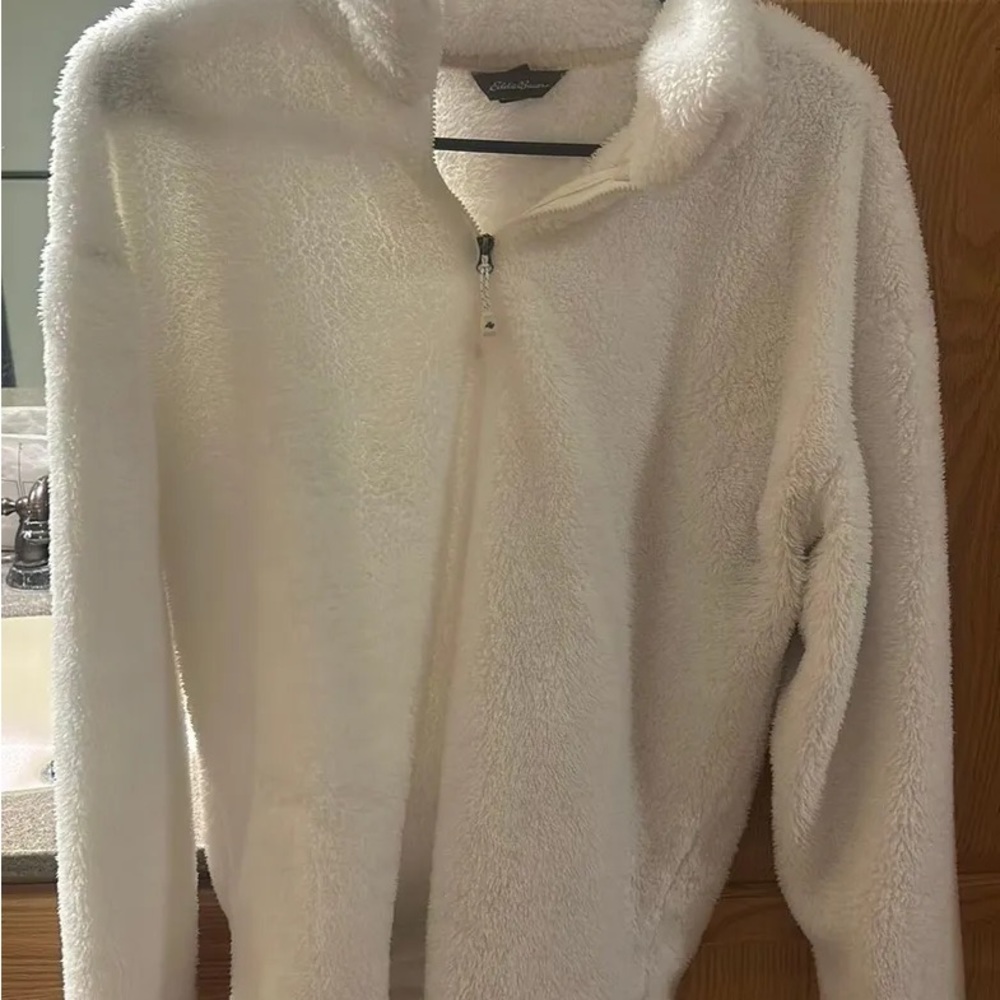 Eddie Bauer white fuzzy quarter zip